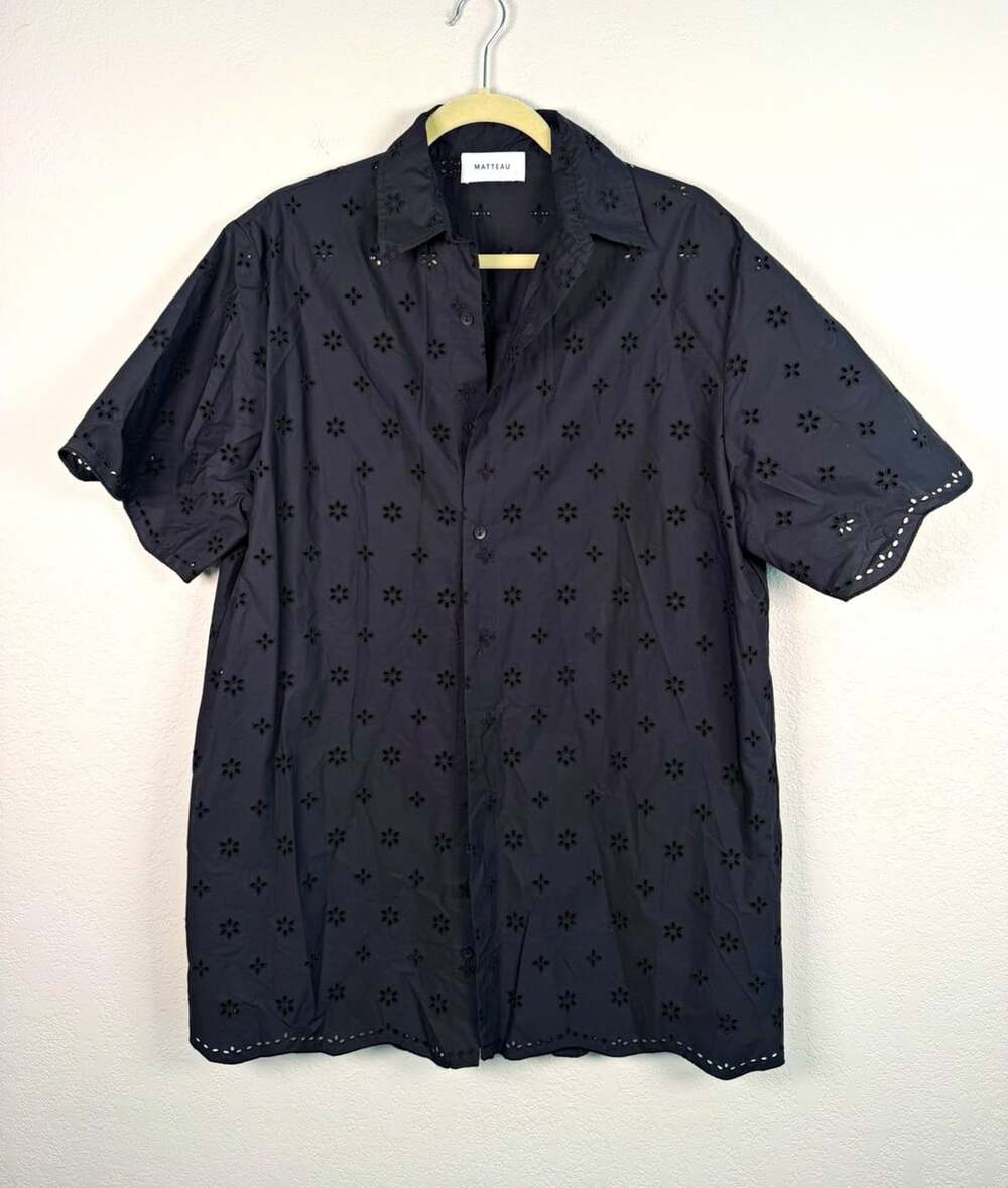 Matteau Broderie Anglaise Cotton Mini Shirt Dress Black Size 6 Luxury Floral